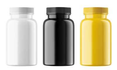 A set of Realistic pills bottles isolated on white.