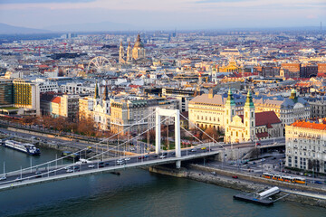 Beautiful Budapest panorama with Danube river with bridges from Gellert Hill