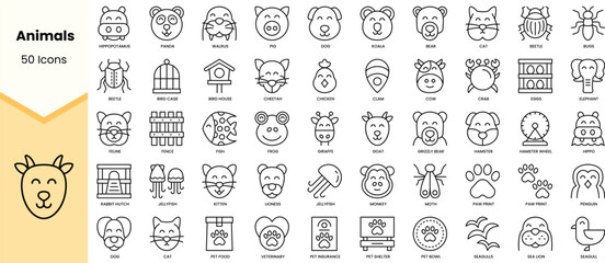 Set of animals icons. Simple line art style icons pack. Vector illustration