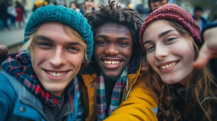 Young Diverse Friends Enjoying a Fun Selfie Session Together Generative AI