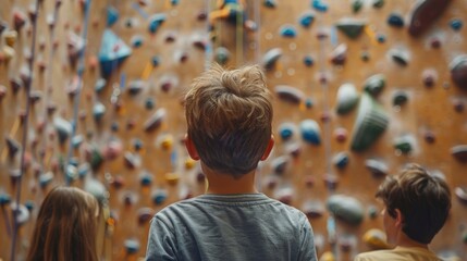 Family Enjoying a Boy's Indoor Climbing Adventure Generative AI