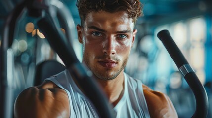 Fit Man Achieving His Fitness Goals on an Elliptical Trainer Generative AI - obrazy, fototapety, plakaty