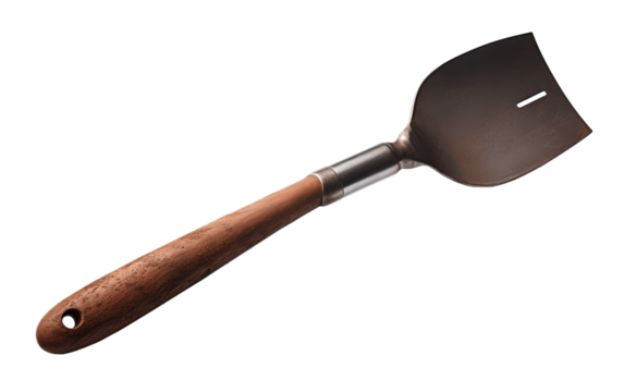 A wooden-handled spatula placed on a clean white background