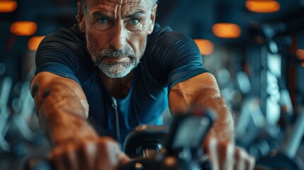 Fototapeta na wymiar Fit Senior Cycling Indoors During Gym Workout Generative AI