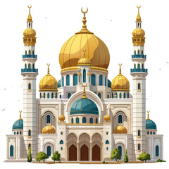 Fototapeta na wymiar A large Muslim mosque, a three-dimensional raster illustration with contour lines highlighting the details of construction. 3d rendering.