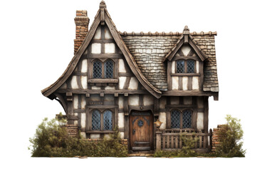 A charming small house with a wooden door and windows nestled in a forest clearing