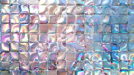 Glass mosaic with holographic effect. Trendy tiles fashionable geometric shapes banner.