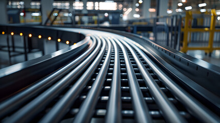 Warehouse logistics, conveyor belt background, transportation