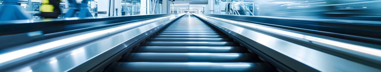Fototapeta premium Warehouse logistics, conveyor belt background, transportation
