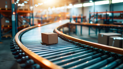 Warehouse logistics, conveyor belt background, transportation
