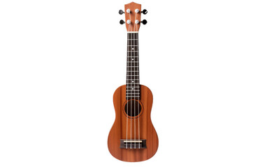 Obraz premium A ukulele with a wooden body and strings, resting peacefully against a backdrop of serene beauty