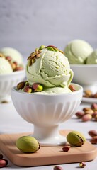 Pistachio ice cream, a delicious summer dessert, gelatto.