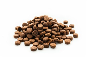 Naklejka premium Dry dog and cat food on white background for pet product advertisement