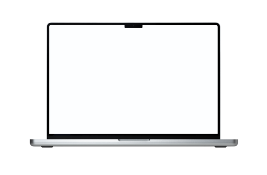 Open Macbook grey laptop by Apple isolated on transparent background. Mackbook Pro 16  M1 chip 2021. 