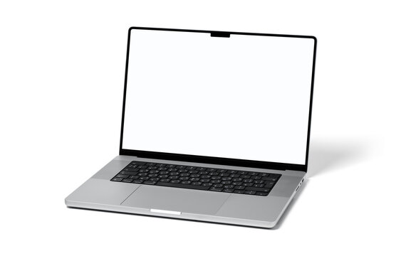 Open Macbook silver laptop by Apple isolated on white. Mackbook Pro 16  M1 chip 2021. St Petersburg, Russia - Mart 17 2024