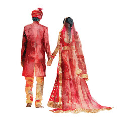Couple romantic indian dress watercolor ilustration
