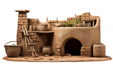 A clay oven with pots and pans heating up for a magical cooking experience