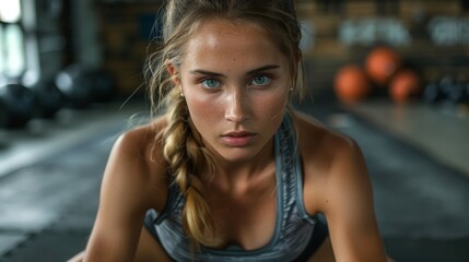 Fit Young Woman Engaged in a Vigorous Sit-ups Routine During a Gym Workout Session Generative AI - obrazy, fototapety, plakaty