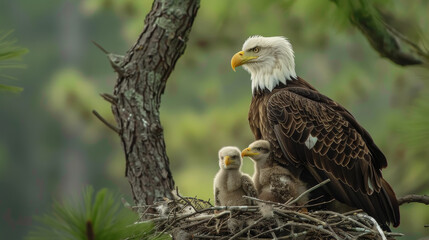 Bald eagle with chick in the nest