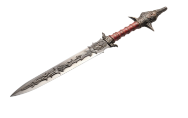 A striking knife featuring a red handle and a silver handle