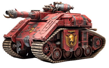 A red tank proudly displays a golden emblem on its surface