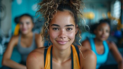 Fit Young Woman Socializing with Friends in a Gym Generative AI