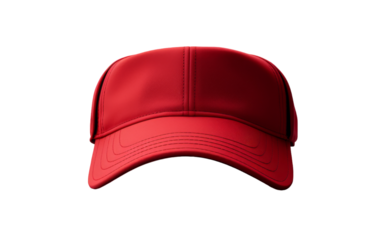 A vibrant red baseball cap stands out against a stark white background
