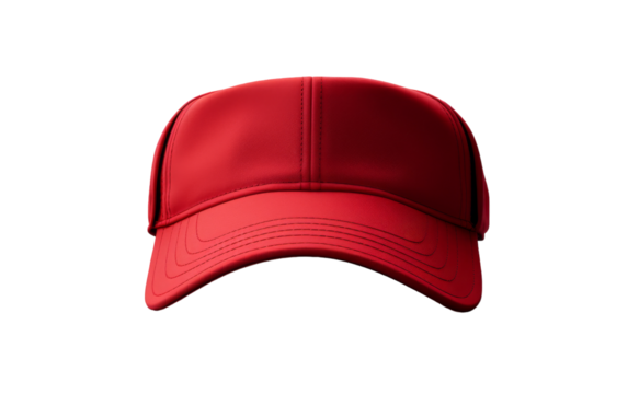 A vibrant red baseball cap stands out against a stark white background