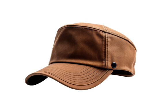 A brown leather cap elegantly displayed on a white background