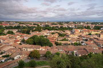 Fototapeta na wymiar Panorama of the houses in the town of Carcassonne in the south of France