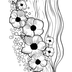 Outline floral, flower, Hand drawn Vector illustration. Isolated design elements. Poster, print, card, decoration element