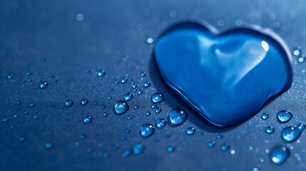 Wassertropfen in Herzform auf blauem Hintergrund, Banner Herz - obrazy, fototapety, plakaty