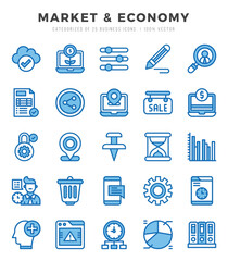 Set of Two Color Market & Economy Icons. Two Color art icon. Vector illustration