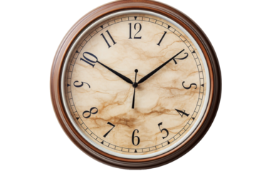 A clock hangs sideways on a weathered brick wall, its hands frozen in time