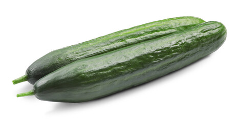 Two long fresh cucumbers isolated on white