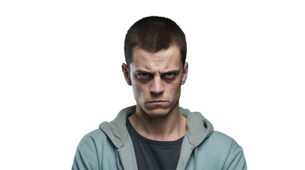 Obraz premium Man in hoodie flashing a smile, making a funny face at an entertainment event on transparent