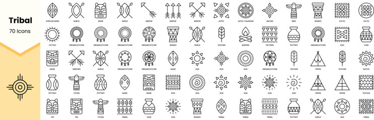 Set of tribal icons. Simple line art style icons pack. Vector illustration