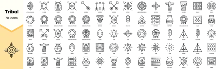 Tafelkleed Set of tribal icons. Simple line art style icons pack. Vector illustration © TriMaker
