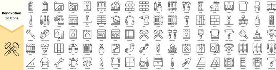 Set of renovation icons. Simple line art style icons pack. Vector illustration