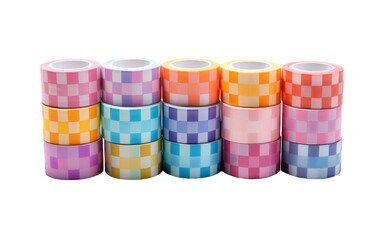 A vibrant stack of colorful tape rolls in various hues and patterns