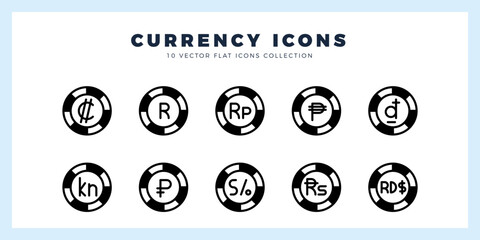 10 Currency Coin Lineal Fill icon pack. vector illustration.