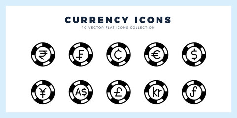 10 Currency Coin Lineal Fill icon pack. vector illustration. - obrazy, fototapety, plakaty