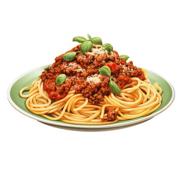A delicious plate of stringozzi pasta with meat sauce, basil, and al dente noodles on a transparent background. A perfect blend of flavors in Italian cuisine on transparent
