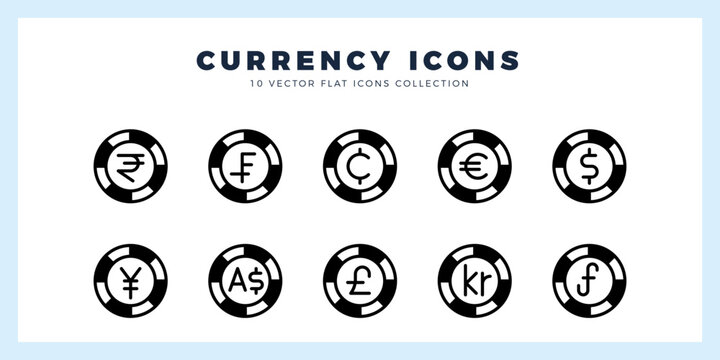 10 Currency Coin Lineal Fill icon pack. vector illustration.