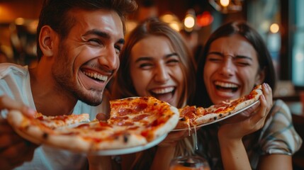 Friends Enjoying a Fun Pizza Night Generative AI