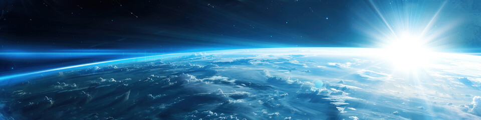 View of Earth from space, showcasing the planets blue oceans, white clouds, and vast continents