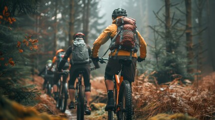 Friends Prepared for an Exciting Mountain Bike Adventure in the Woods Generative AI