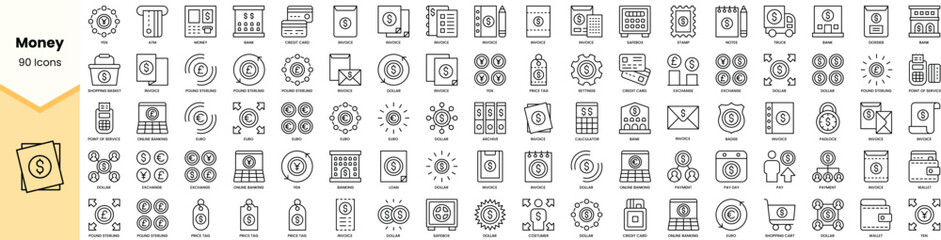 Set of money icons. Simple line art style icons pack. Vector illustration