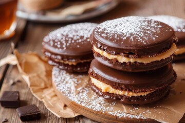 Alfajores are traditional Argentinean desserts made with chocolate cake and dulce de leche