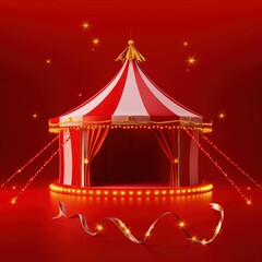 Red circus tent circus tent concept on the red background. 